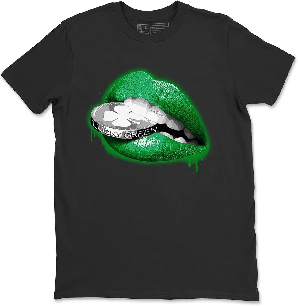 3 Lucky Green Design Printed Lips Coin Sneaker Matching T-Shirt Y2K tops Unisex Summer Short Sleeve