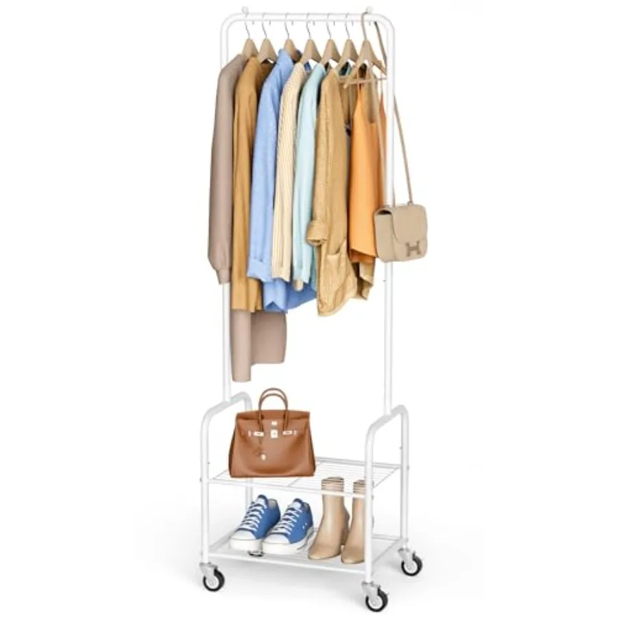 

Small Clothes Rack with Shelves Metal Sturdy Rolling Clothing Racks for Hanging Clothes Portable Garment Rack with Wheels for S