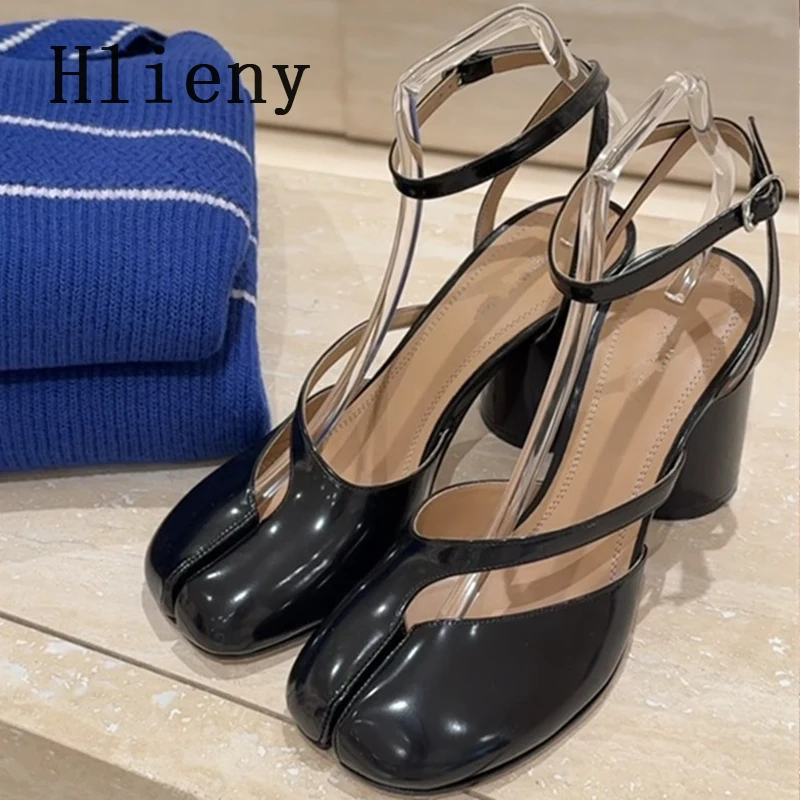 

Hlieny INS Style, модные женские туфли-лодочки из лакированной кожи с разделенным носком, весна-лето, туфли Мэри Джейн на массивном высоком каблуке, сандалии, размер 43