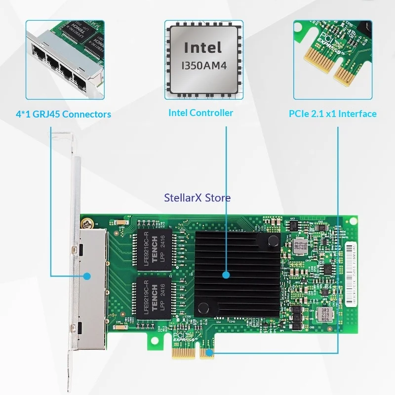 New I350AM4 four-port I350-T4 Gigabit server network interface card PCI-E x1