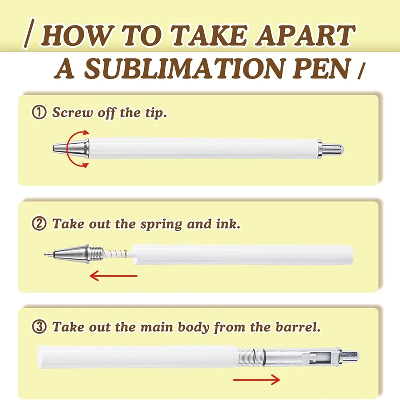 Sublimation Pens Blank With Shrink Wrap, Clipless Heat Transfer Sublimation Ballpoint Pens For DIY Office School