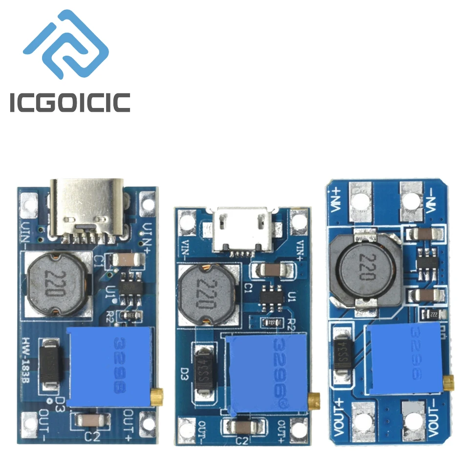 TYPE-C/USB 2A Max DC-DC Step Up Power Module Booster Power Module MT3608 2-24V To 5V/9V/12V/28V