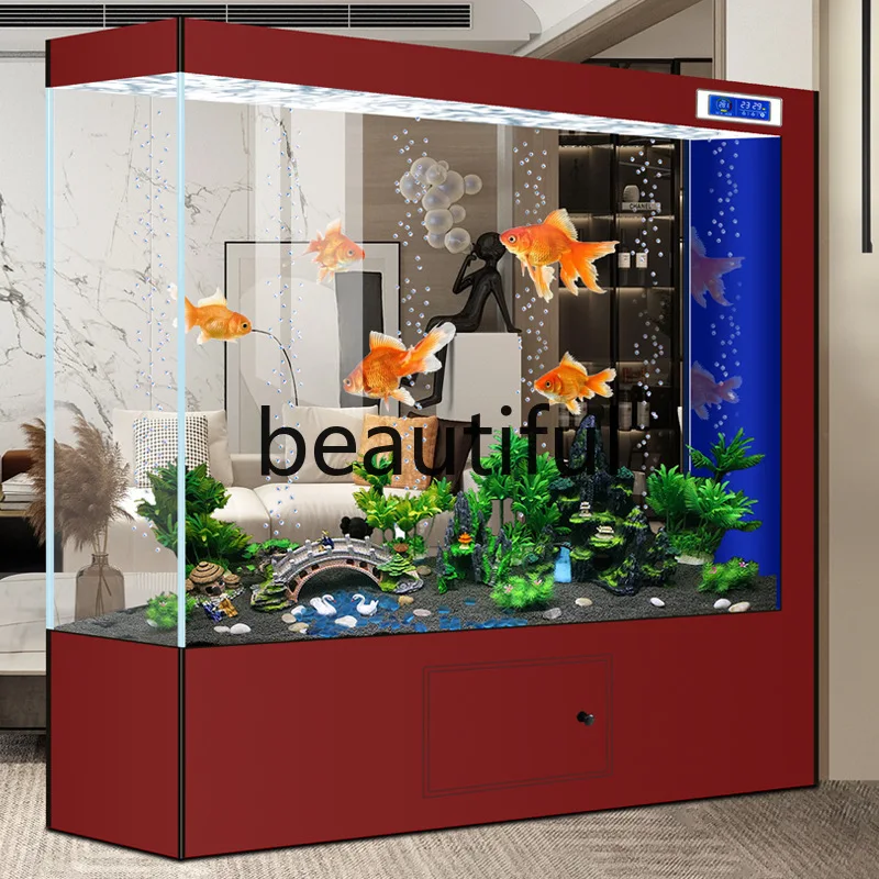 Square ultra-white glass fish tank, large screen partition in living room, household floor aquarium