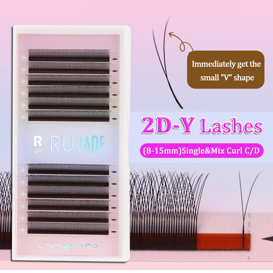 RUJADE-pestañas en forma de Y 2D, red de malla cruzada Premium, trébol 3D prefabricado, extensión de pestañas en abanico, punta única, extensión de pestañas con punta de hada 3D