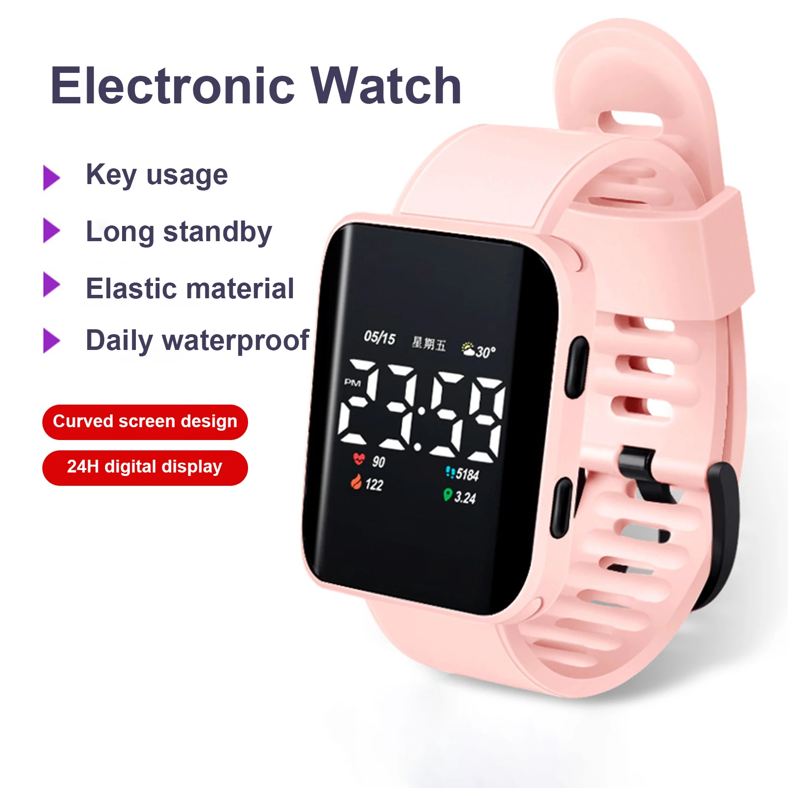 Electronic Watch LED Luminous Life Waterproof Square Dial Sports Digital Wrist Watch for Student