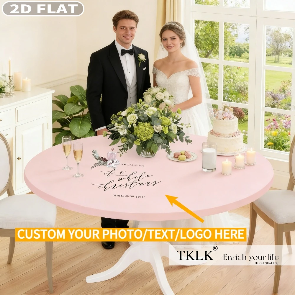 2D FLAT 1pc Custom Round Spandex Table Cover - Personalized with Photo, Text & Logo, Elastic Fitted & Washable for Round Tables view 4
