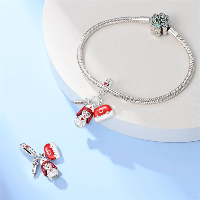 100% 925 Sterling Silver Doctor Painter Musician Nurse Occupation Series Charms Beads Fit Qikaola Original Bracelets DIY Jewelry