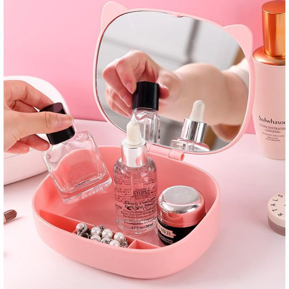 With Storage Box Folding Storage Mirror Multi-compartment Storage Without Dead Corners Dresser Vanity Mirror Decoration