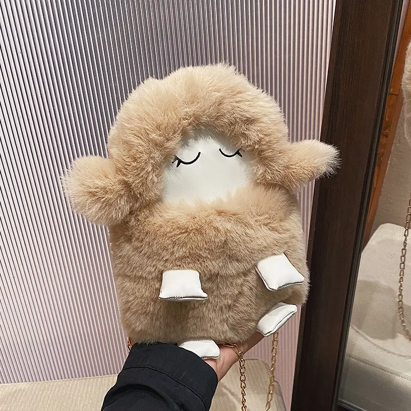 2023 new cute plush lamb bag furry chain crossbody bag