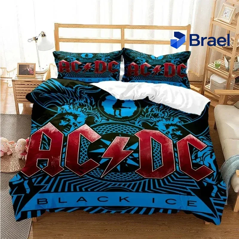 Exquisite 3D Print AC/DC Rock Band Bedding Set,Duvet Cover Comforter Bed Set Quilt Cover Pillowcase,King Queen Twin Size Boys Gi
