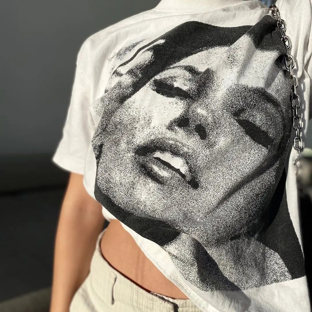 Wang Studio Illness American Retro Portrait Lazy Style Short Sleeve T-Shirt White High-End Feeling Casual Fashion Top