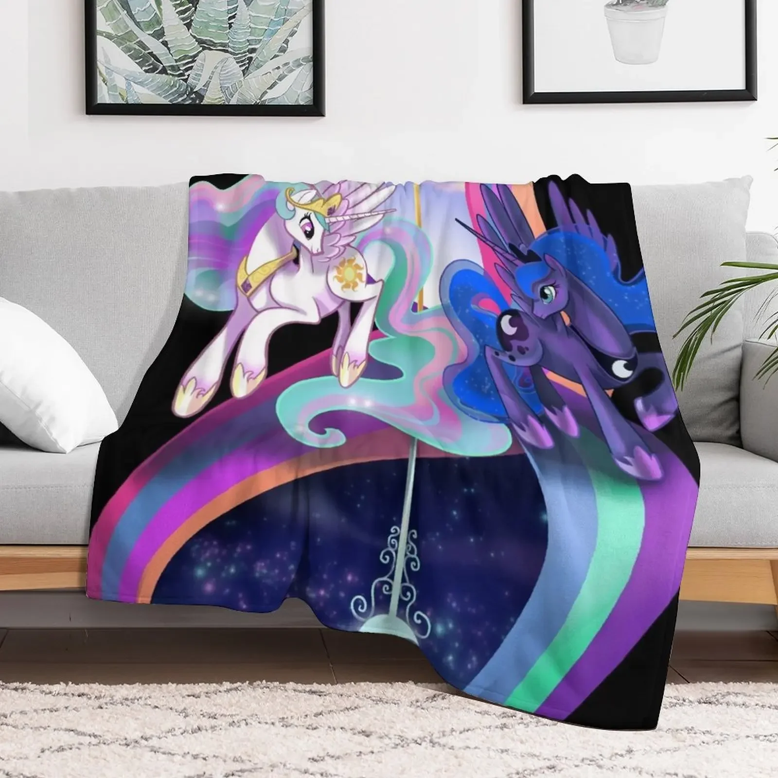 Sun and Moon Sisters- MLP Throw Blanket Decorative Sofa Beautifuls Blankets