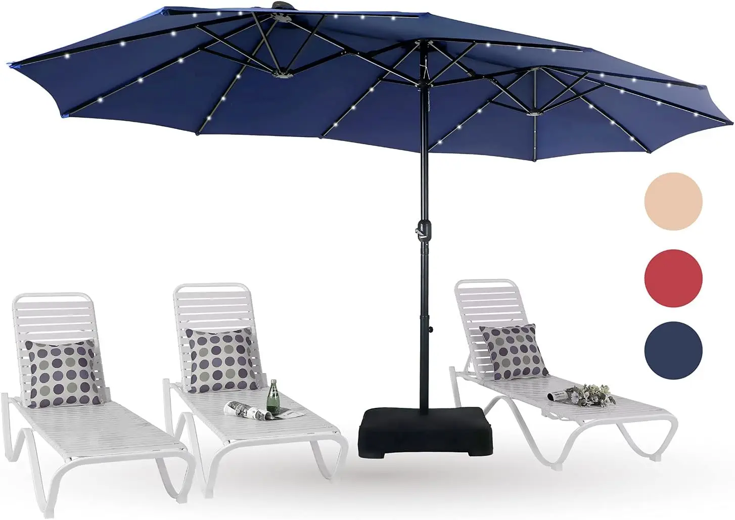 

PHI VILLA 15ft Large Patio Umbrella with Solar Lights, Double-Sided Outdoor Market Rectangle Umbrellas with 36 LED Lights,