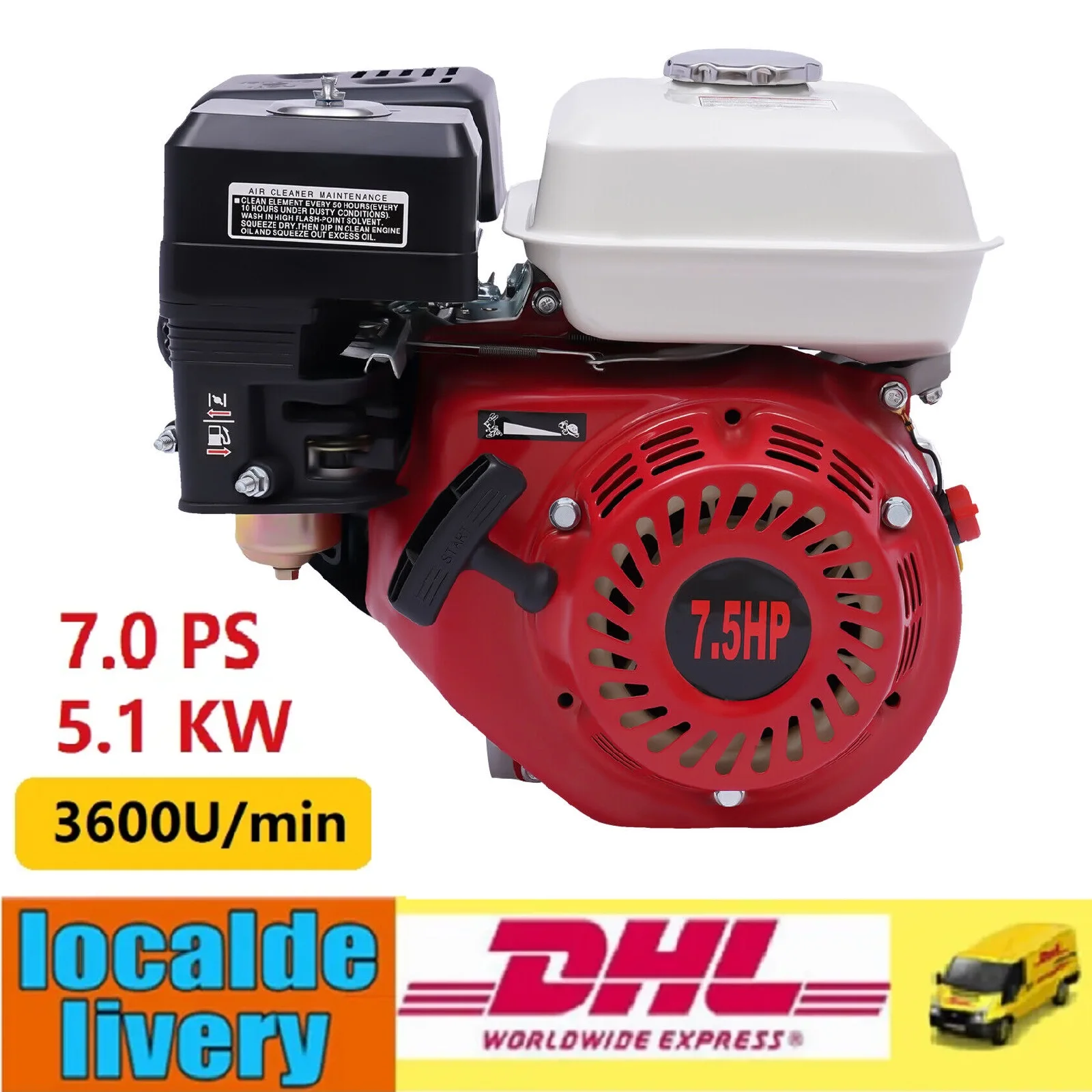 4 Stroke Generator Petrol Generator 1 Cylinder Air Cooling 7.5HP Kart Engine Rotavator Pressure Washer Engine 5100W 3600rpm