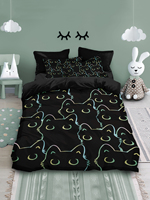 3pcs Duvet Cover Set King Size, Cartoon Black Cat Pattern Print, Soft, Comfortable and Breathable, Bedding Set for Bedroom,Hotel