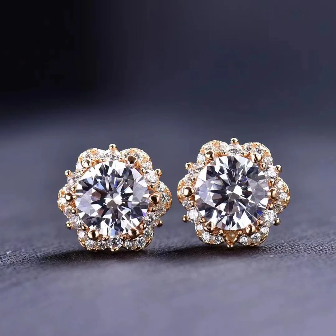 Mosan Stone Screw Earrings Elsa Princess Mosan Diamond Male and Female Earrings Rose Gold Gift