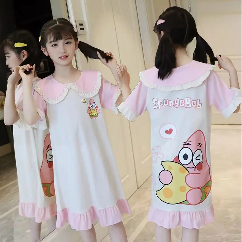 Mädchen kleid Kinder kleidung Kuromi bedrucktes Kleid Wohn kleidung niedliches Cartoon-Muster atmungsaktive Baumwolle Kinder kleidung