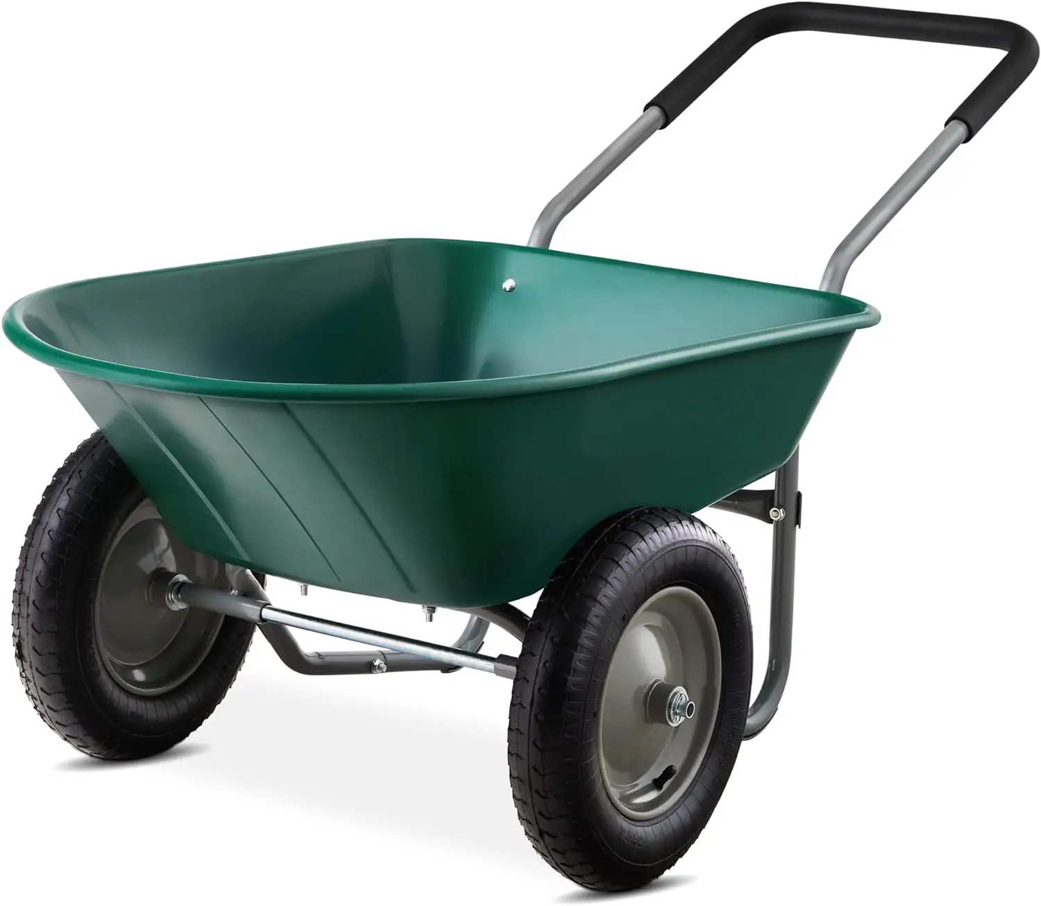 Dual-Wheel Home Utility Yard Wheelbarrow Garden Cart w/Built-in Stand for Lawn, Gardening, Construction - Green