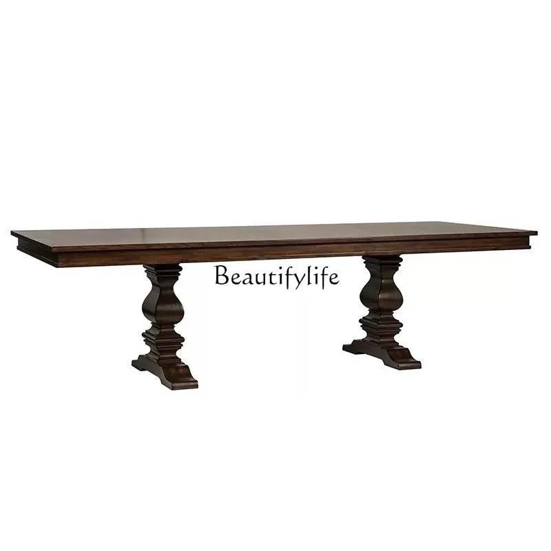 

Simple American all-solid wood dining table, retro log medieval and old French negotiation table