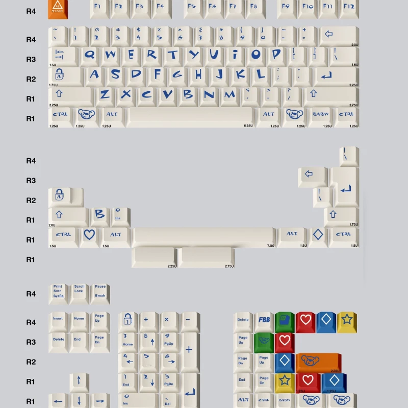 FBB Build A Bear Retro Theme Keycaps Set Customized PBT Sublimation Cherry Profile Keyboard Cap Mechanical Keyboard Accessories