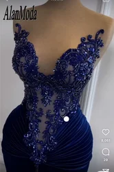 Elegant Blue Front Split Prom Dresses For Women 2024 Rhinestone Velvet Mermaid Party Gowns Crystal Vestidos De Gala Customized