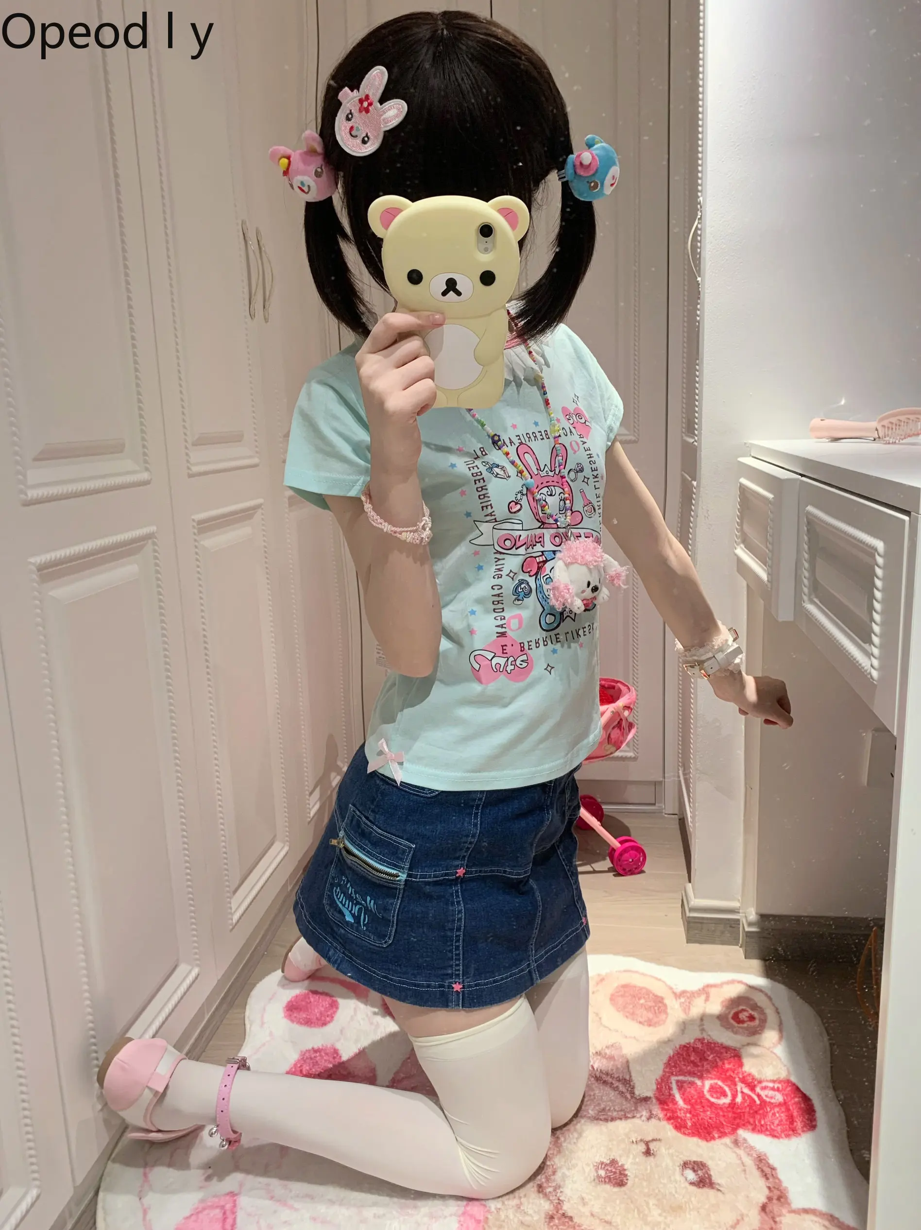 

Japanese Style Cute Cartoon T-shirt Women's Summer New Sweet Girl Original Short-sleeved Top Y2k Daughter Clothes
