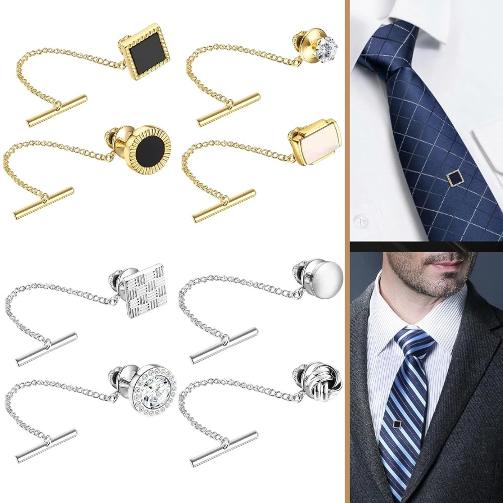 

8 PCS Tacks for Men Regular Ties Necktie Golden Pins with Chain for Wedding Business Anniversary, Easy To Wear and Reusable