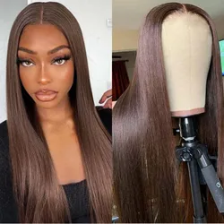 Chocolate Brown Lace Front Wig Long Straight Synthetic Wig Glueless Dark Brown Colored Hair Frontal Lace Wigs for Women Fashion