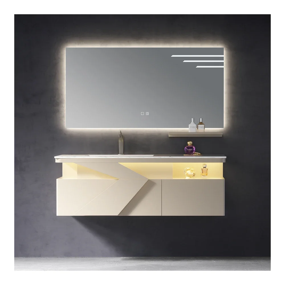 Modern High-End Stainless Steel Bathroom Vanity with Sink Hinge Drawer Slide for Home Villas and Sanitary Bathroom Cabinets