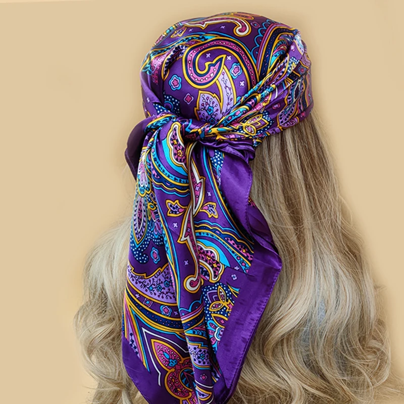 90*90CM Shawls Fashion Beach Sunscreen Silk Scarves 2023 Europe And America Kerchief Popular Print Square Bandannas