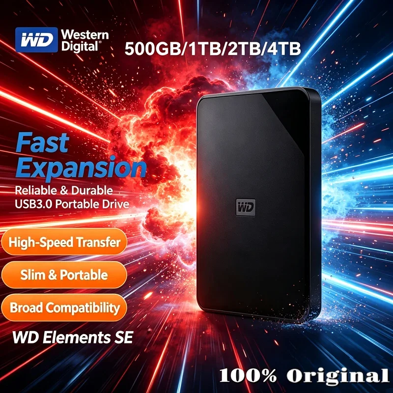 Western Digital WD Elements 2.5 Inch Portable External HDD USB3.0 Hard Disk 1TB 2TB 4TB 5TB For Laptop Desktop PC Data Storage