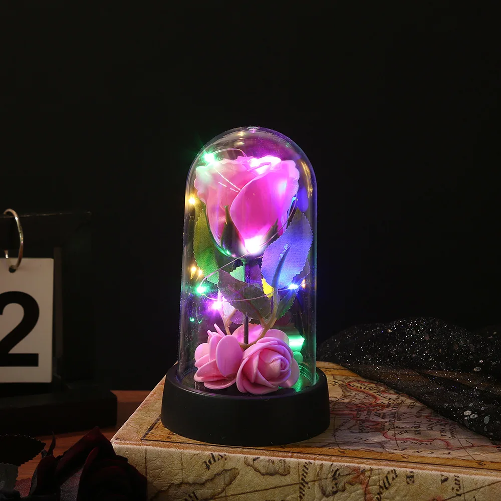 Искусственный букет роз, светодиодные куполообразные украшения, вечная роза, подарок на день Святого Валентина для женщин, свадебное украшение для мамы