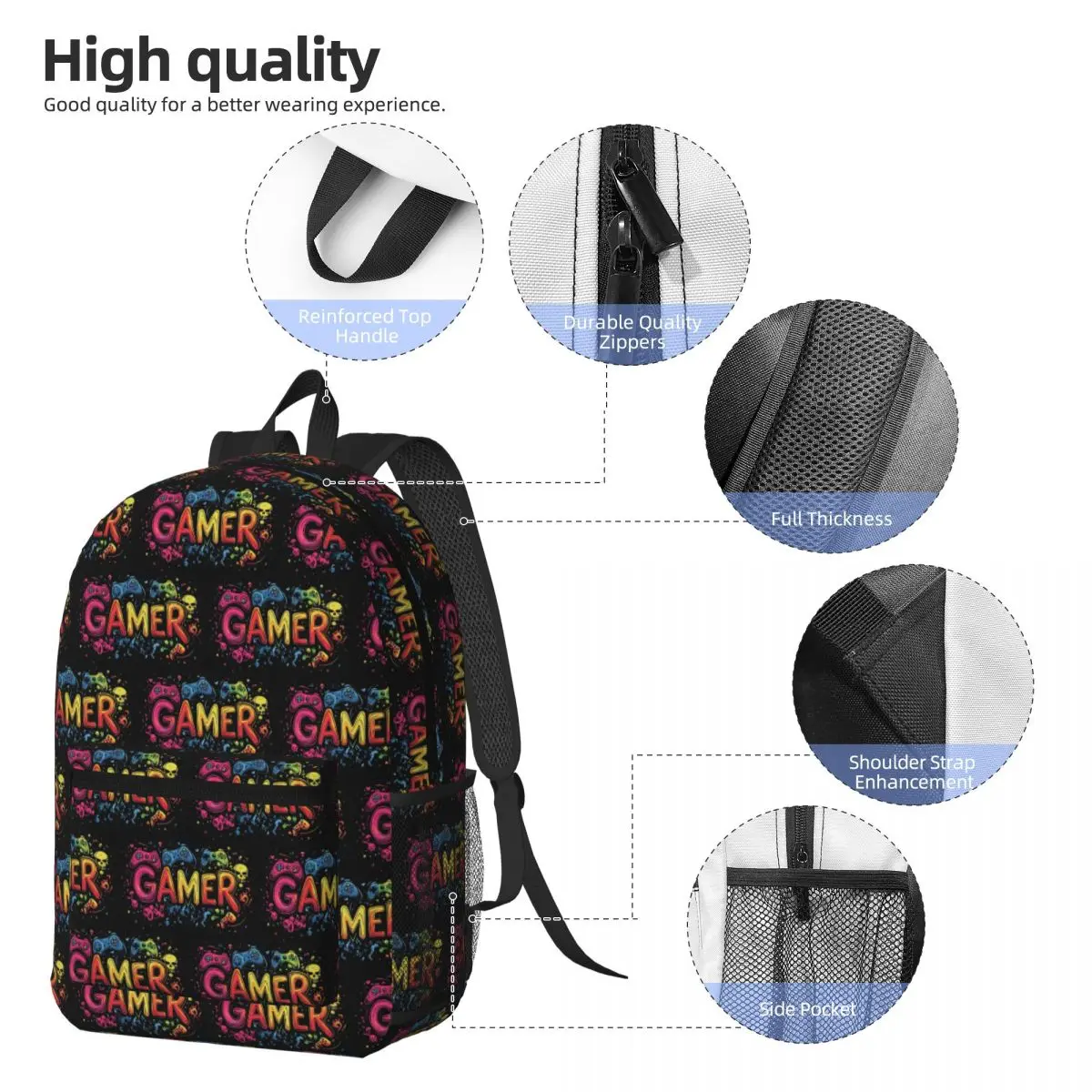 Gamer Controller Video Game Gaming Gamepad Backpack Daypack Large Capacity BookBag School Bag Shoulder Bags for Men Women