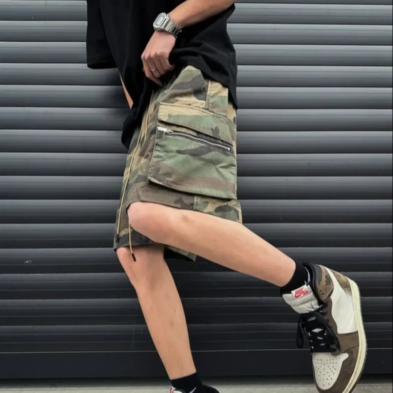 Loose Baggy Big Size Elastic Waist Wide Short Pants for Men Mens Cargo Shorts Camouflage Oversize with Draw String Camo Elegant