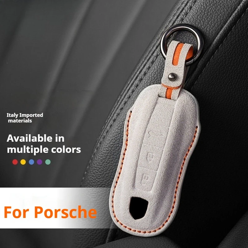 Etui na kluczyk samochodowy z zamszu z 3 przyciskami do Porsche Panamera Cayenne 971 911 9YA Macan Boxster Spyder Carrera Cayman 970 981 991, brelok
