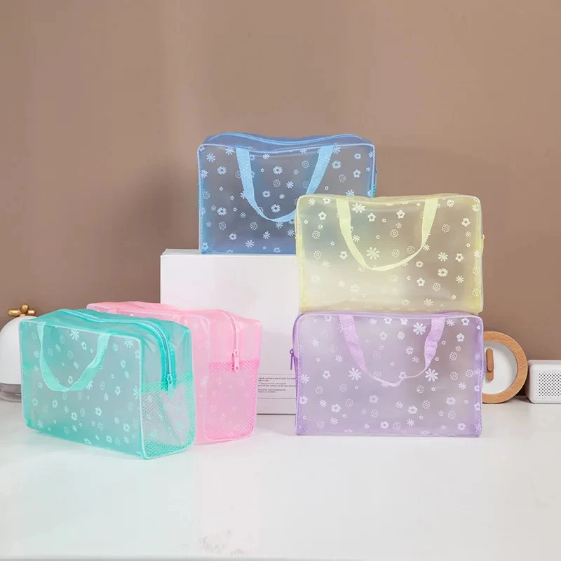 Multifunctional Floral Waterproof Storage Bag Make Up Bag New Women PVC Zipper Toiletry Bathing Transparent Travel Cosmetic Bag