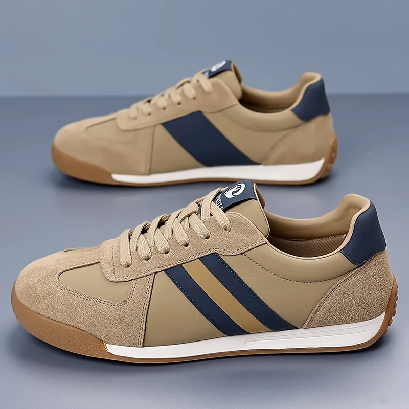 

New Fashion Men Leather Casual Shoes Round Toe Flat Sport Shoes Street Cool Lace-up Sneaker