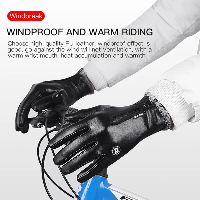 Winter Ski Gloves Sports Cycling Gloves Warm Men\'S Pu Leather Gloves Non-Slip Touch Screen Gloves