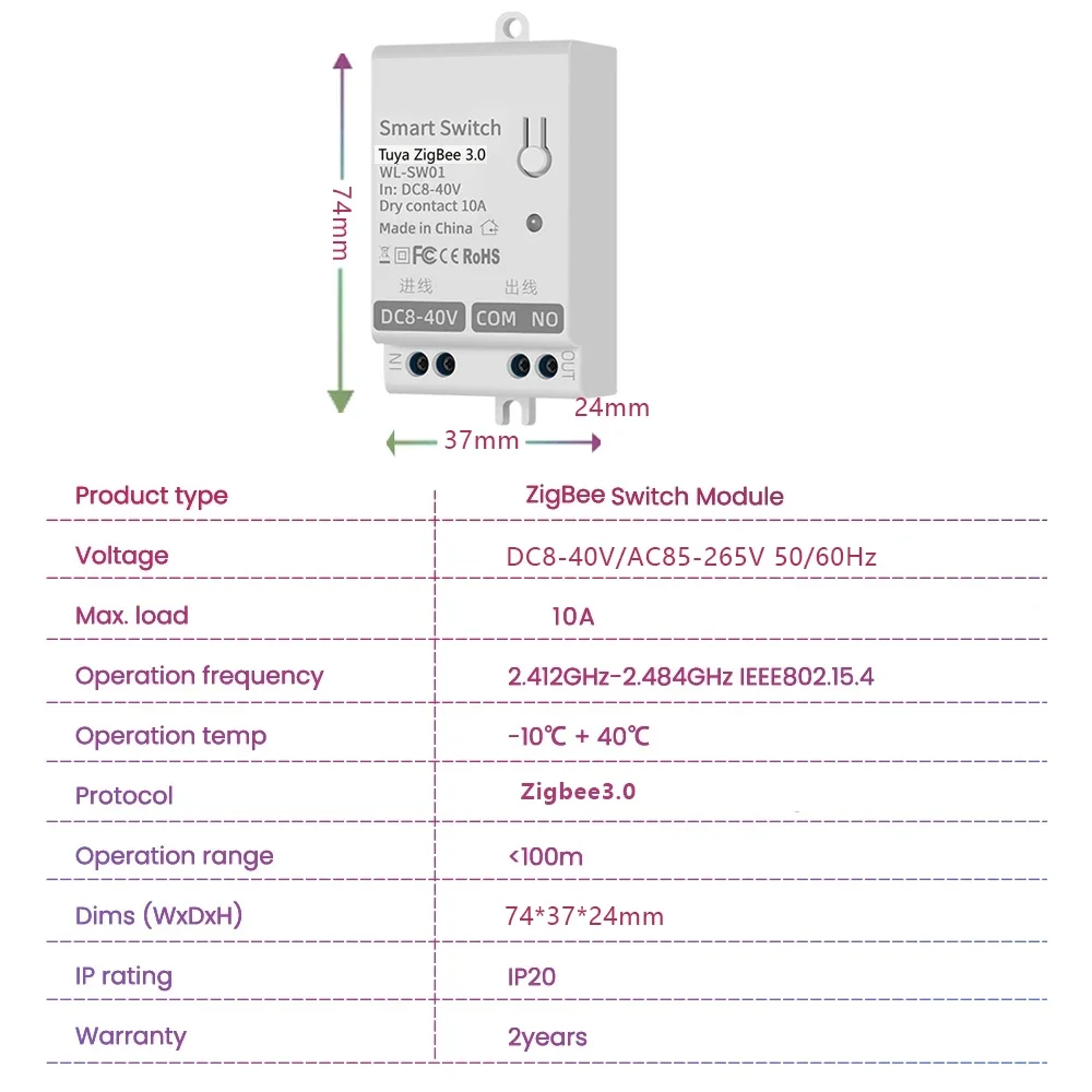 Tuya ZigBee Smart Switch Module Dry Contact DC8-40V AC85-265V Smart Home Breaker Relay Inching Timer Work with Alexa Google Home view 6