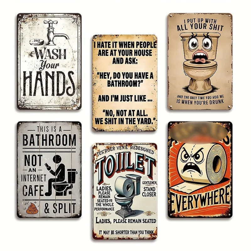 [JIT]Decorative Sign& Plaque 6pcs, Funny Quotes Metal Signs, 
