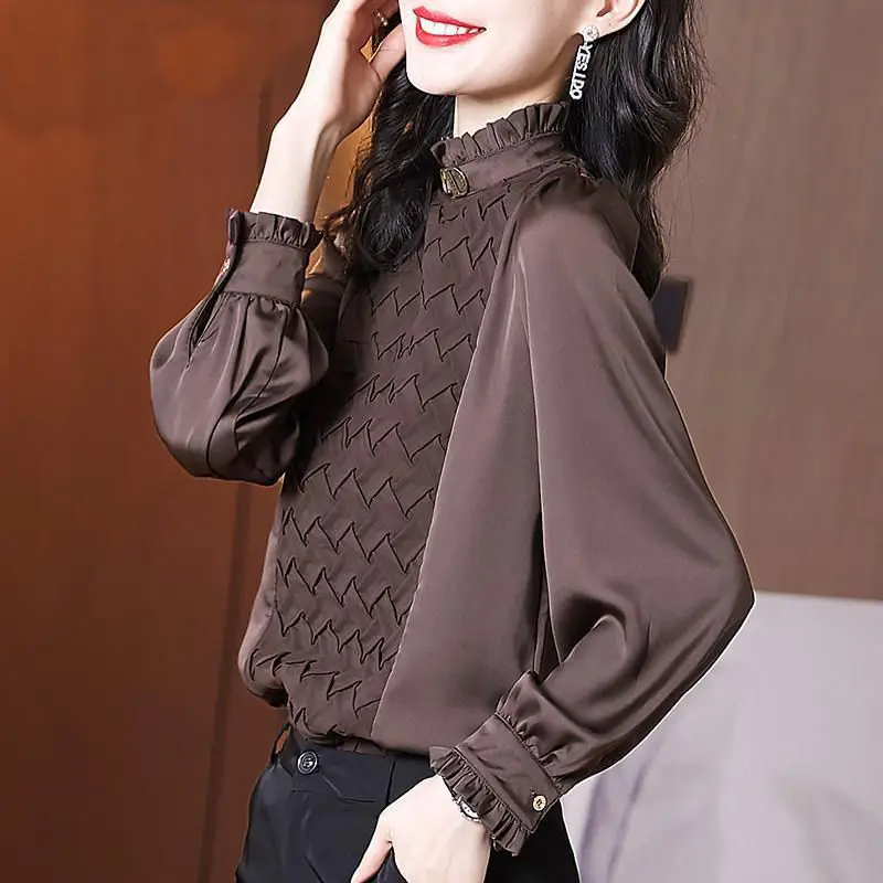 2024 Spring and Autumn New Elegant Women\'s Chiffon Shirt Fashion Long Sleeve Shirt Women\'s Inner Base Shirt Loose Blouse