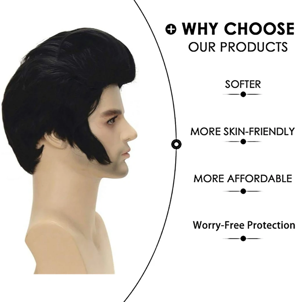 Classic Elvis Presley Costume Set High Volume Pompadour Wig + Gold Gradient Sunglasses Vintage Rock Prop For Men Cosplay