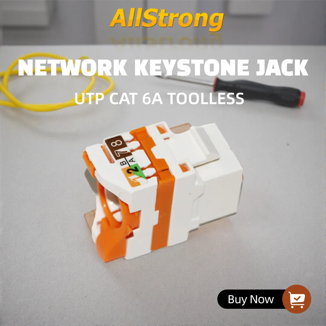 Orange Network Keystone Jack 10Pcs Cat 6A UTP Unshielded Clip Module Wall Plug Connector Unshield 8P8C for Patch Panel Toolless
