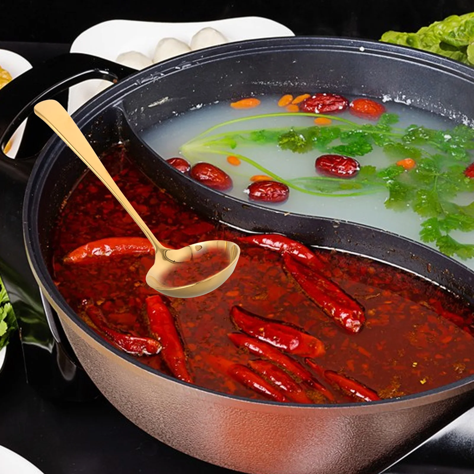 

Stainless Steel Soup Ladle Heat Resistant Long Handle Seamless Construction for Hot Pot Cooking Serving Soup Stews Asian
