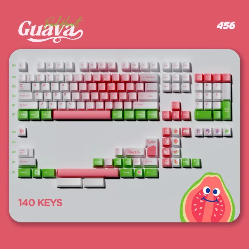 

Cute Guava Theme Keycaps Pink 140+ Keys Pbt Cherry Profile Custom Art Key Caps for Mechanical Keyboard Gaming Accessories Gifts