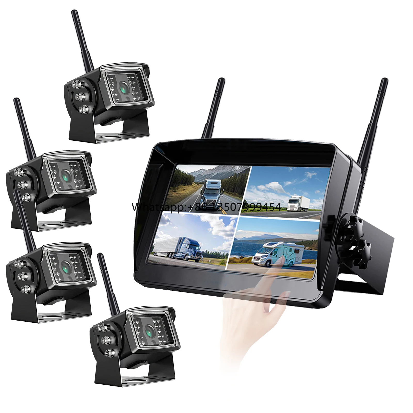 

Touch Screen Digital Wireless 7'' DVR Monitor Split Screen Backup Reversing Cameras Kit 12-36v for Camper/Truck/Hitch/Trailer/Rv