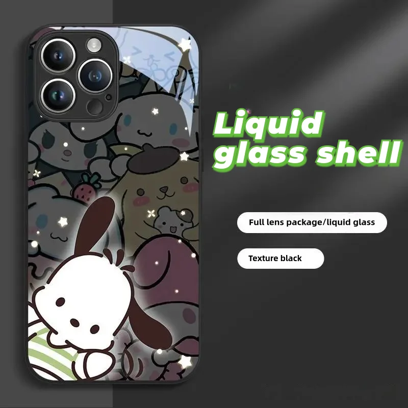 Melody Pochacco Cartoon Glass phone Case For iPhone 15 14 13 Pro Max 11 12 13 XR XS MAX 67 8 Plus SE cute Silicone Case