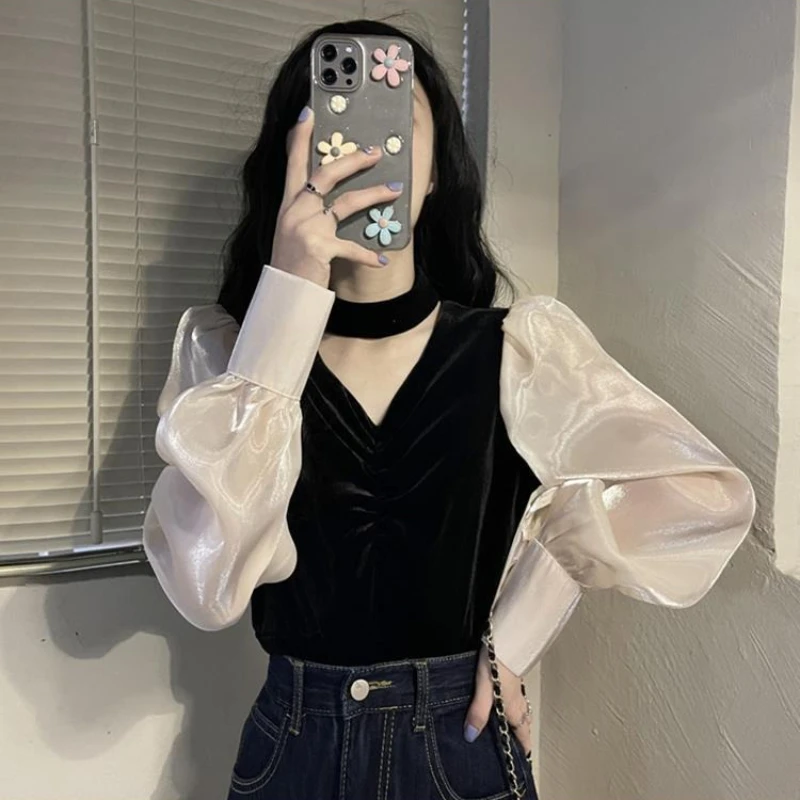 With Puffy Sleeves Shirts & Blouses for Women Clothing Trend 2025 Casual Youth Tall Cute and Elegant Luxury New V Neck Woman Top