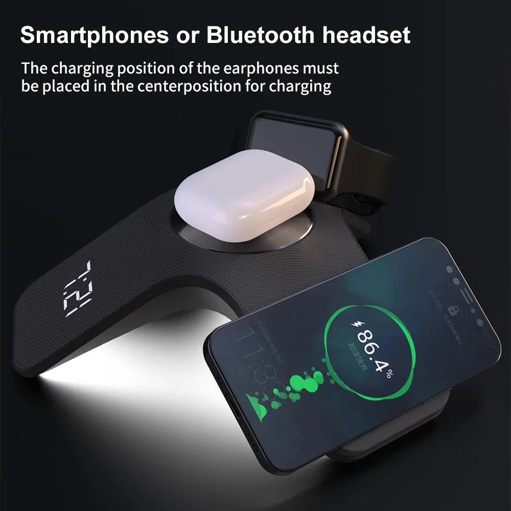 Multifunction 3 in 1 Wireless Charger Pad Stand RGB Night Light 15W Fast Charging Station For iPhone Pro Max Apple Watch Headset