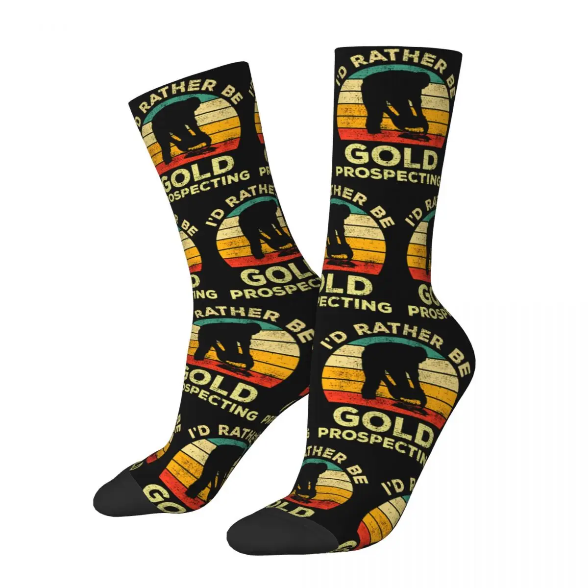 

Crazy compression Rather Be Sock for Men Harajuku Gold prospecting Seamless Pattern Crew Sock Novelty